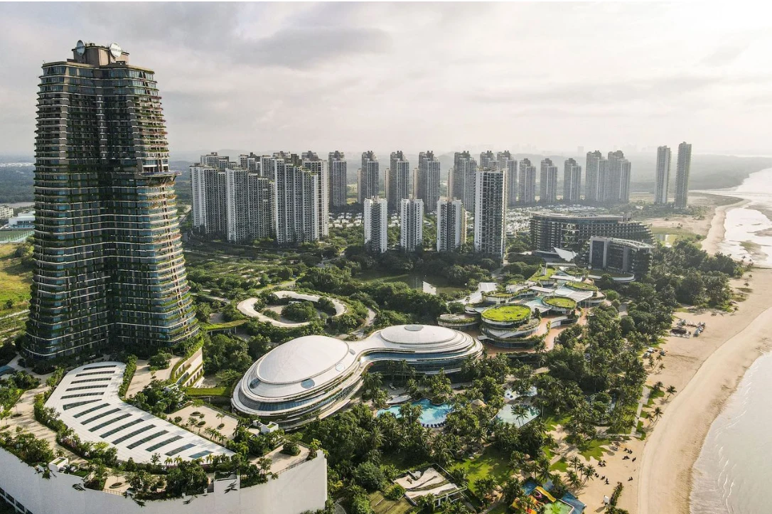 Coastal towers and landscaped buildings at Forest City, Malaysia